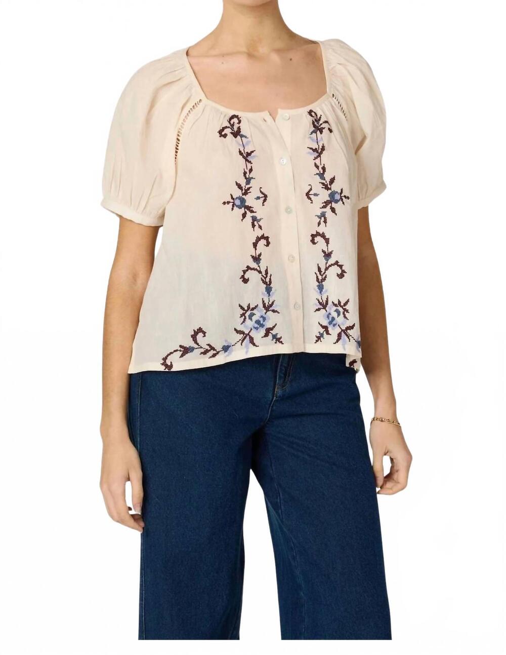 NEW CLEOBELLA women's adeline blouse in ivory multi
